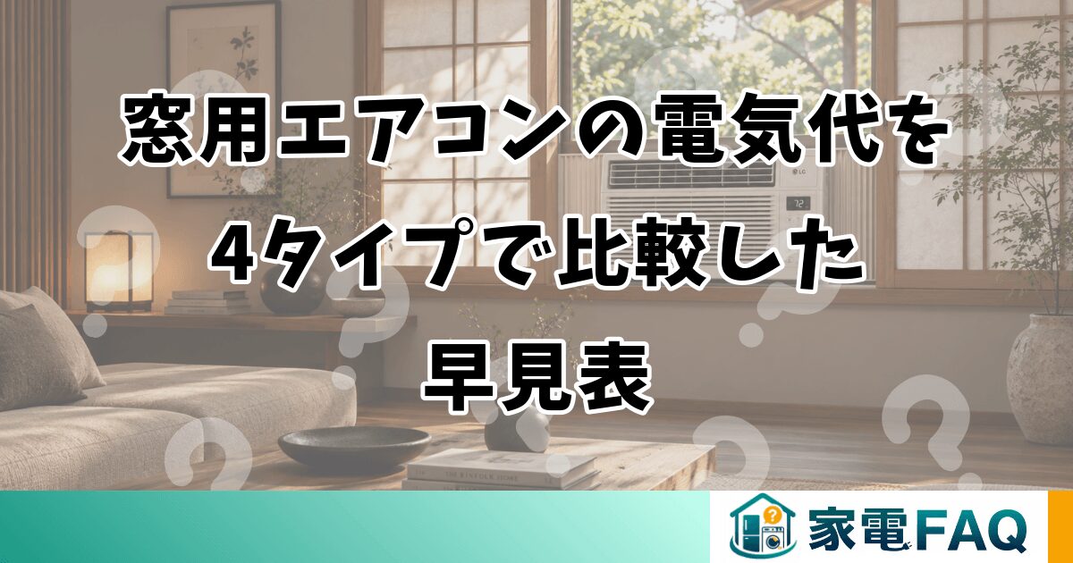 窓用エアコンの電気代を4タイプで比較した早見表